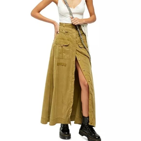 Free People Olive Maxi Skirt NWOT! - Picture 3 of 10